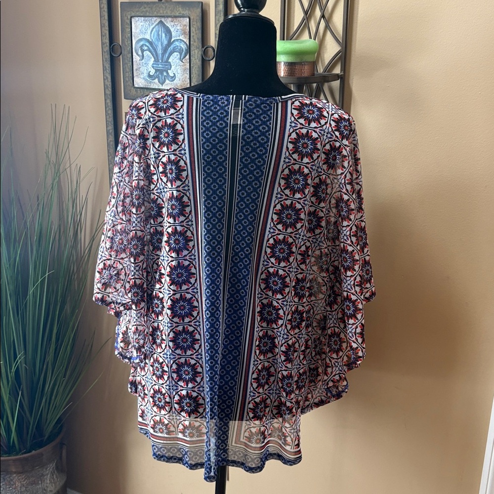 INC International Concepts Multicolor Patterned Blouse With Cobalt Blue Camisole - Picture 3 of 4